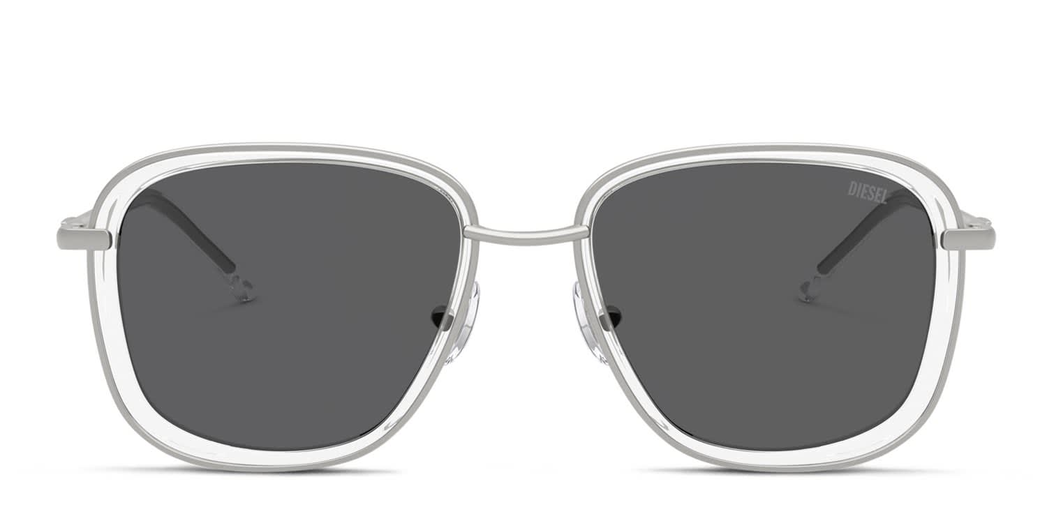 Diesel DL1017 silver frame with solid grey lenses. Lenses provide