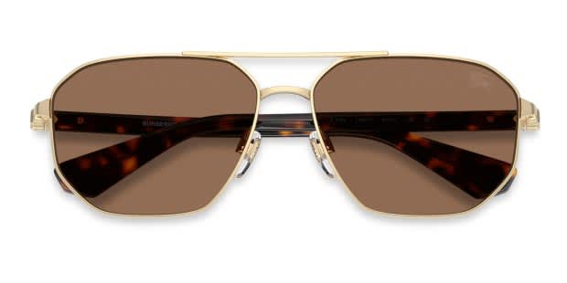 Burberry BE3166 gold frame with dark brown lenses. Lenses provide