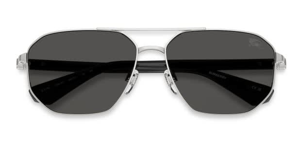 Burberry BE3166 silver frame with dark grey lenses. Lenses provide