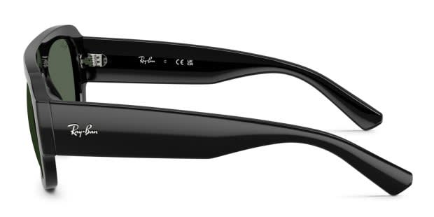 Ray-Ban RB2218 black frame with dark green lenses. Lenses provide