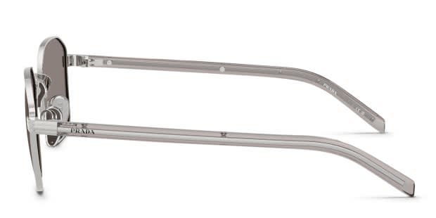 Prada PRC50S silver frame with dark grey lenses. Lenses provide