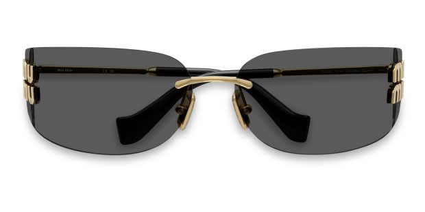 Miu Miu MUA51S gold frame with dark grey lenses. Lenses provide