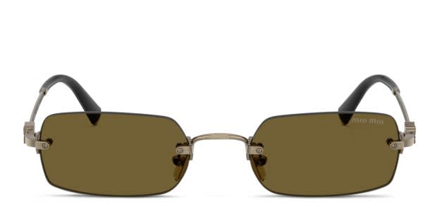 Miu Miu MUB50S gold frame with dark brown lenses. Lenses provide