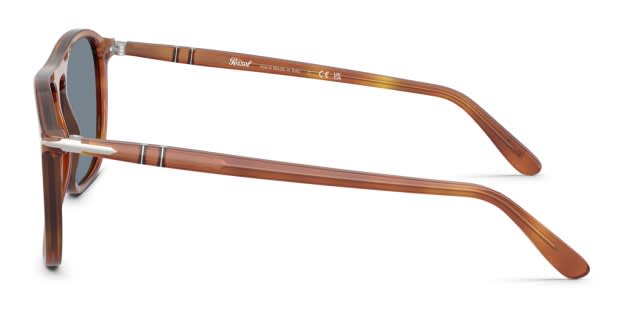Persol PO3392S brown frame with light blue lenses. Lenses provide