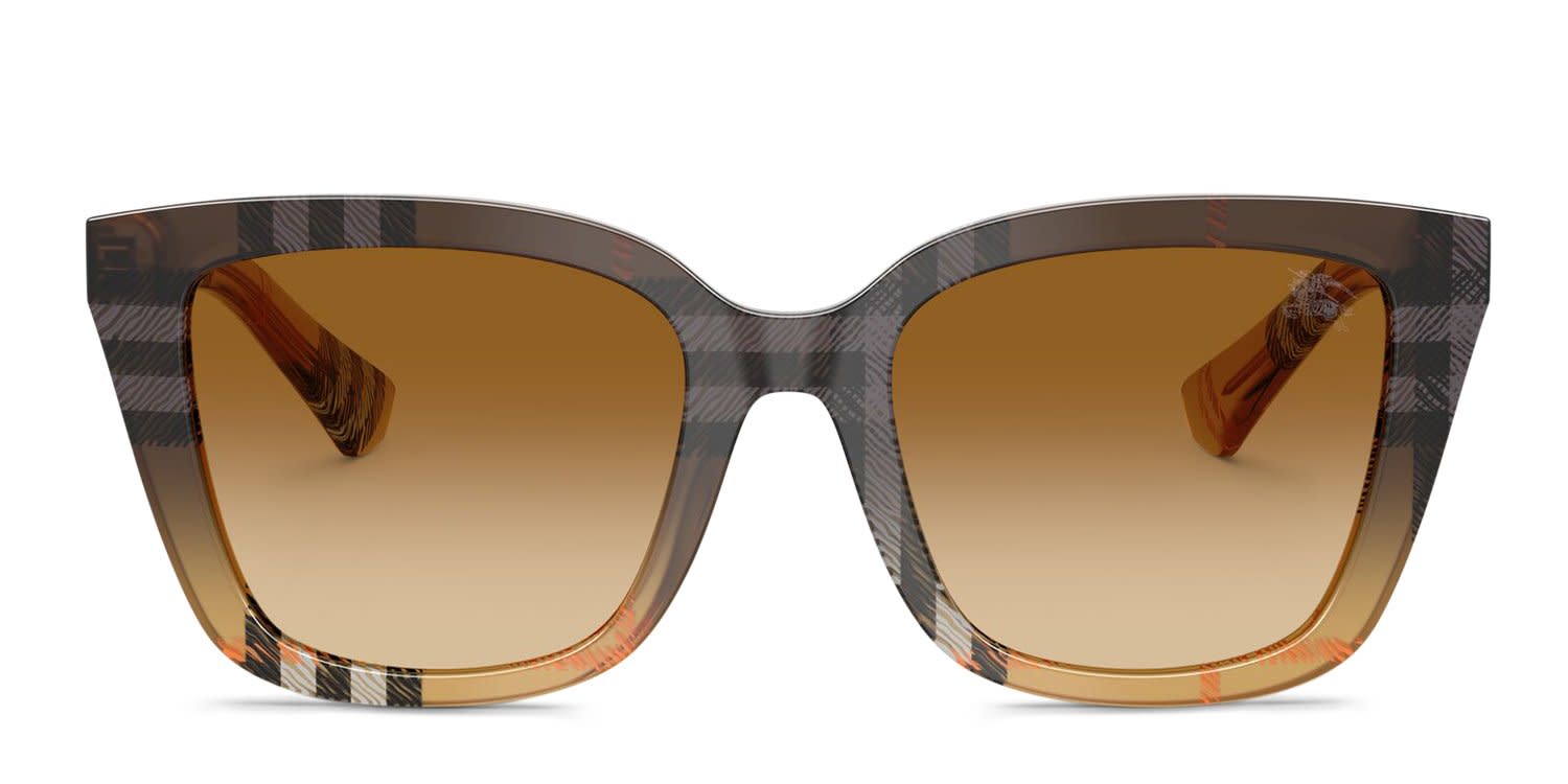 Burberry BE4432U brown frame with dark grey lenses. Lenses provide