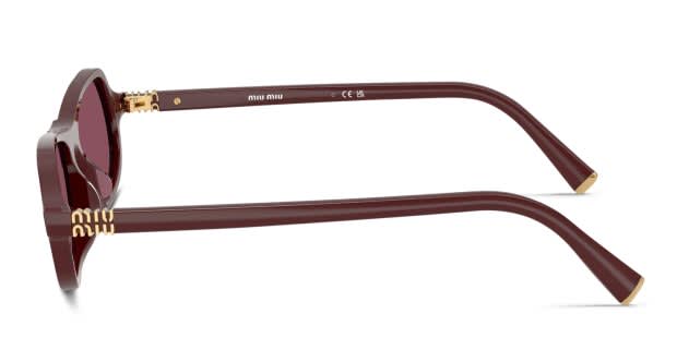 Miu Miu MUB10SU red frame with dark violet lenses. Lenses provide