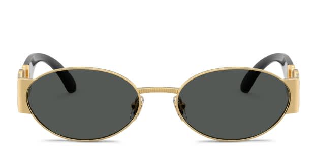 Versace VE2299 gold frame with dark grey lenses. Lenses provide