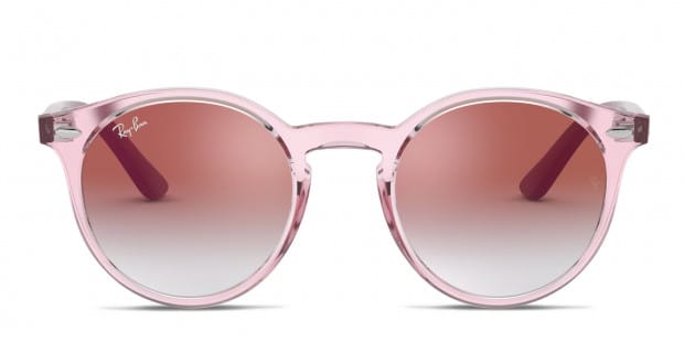 Ray Ban RJ9064S Kids clear pink frame with red mirrored lenses. Lenses provide 100 UV protection