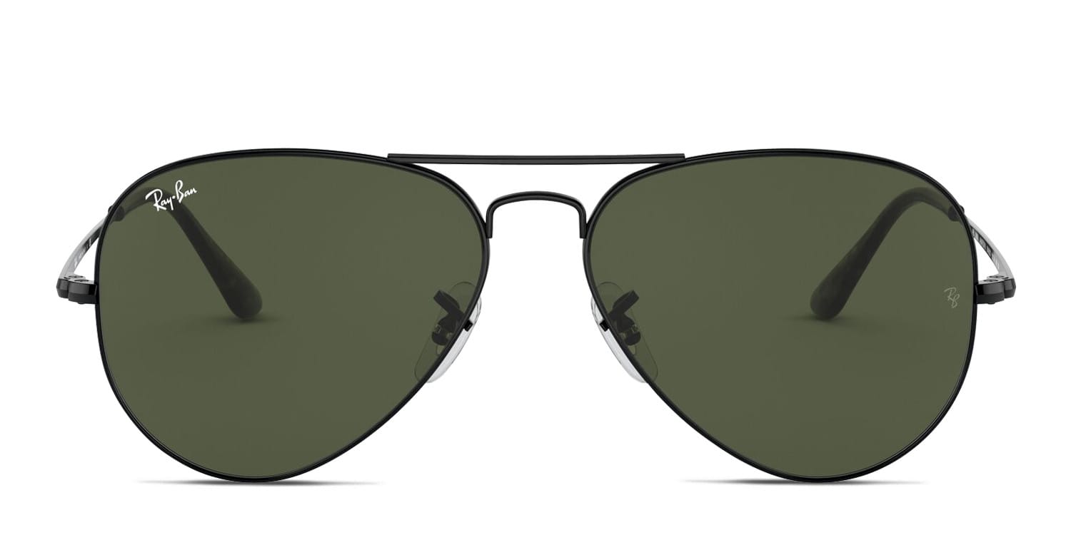 Ray-Ban RB3689 Aviator Metal II Shiny Black, Green glasses - Shiny Black / Green - Frontal View