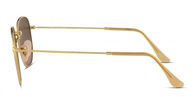 Ray Ban RB3548N Hexagonal gold frame with brown gradient grey lenses. Lenses provide 100 UV protection