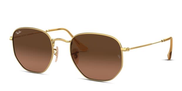 Ray-Ban RB3548N Hexagonal gold frame with brown gradient grey