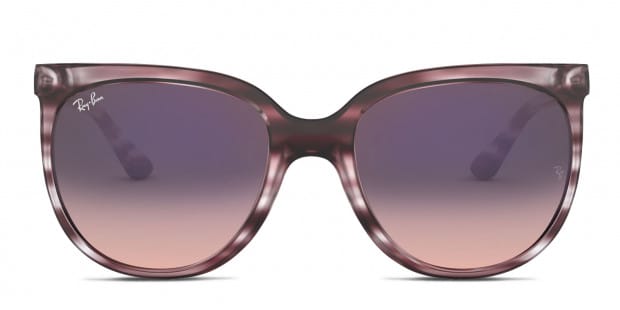 Ray Ban RB4126 Cats 1000 multicolor red tortoise frame with pink violet gradient lenses. Lenses provide 100 UV protection