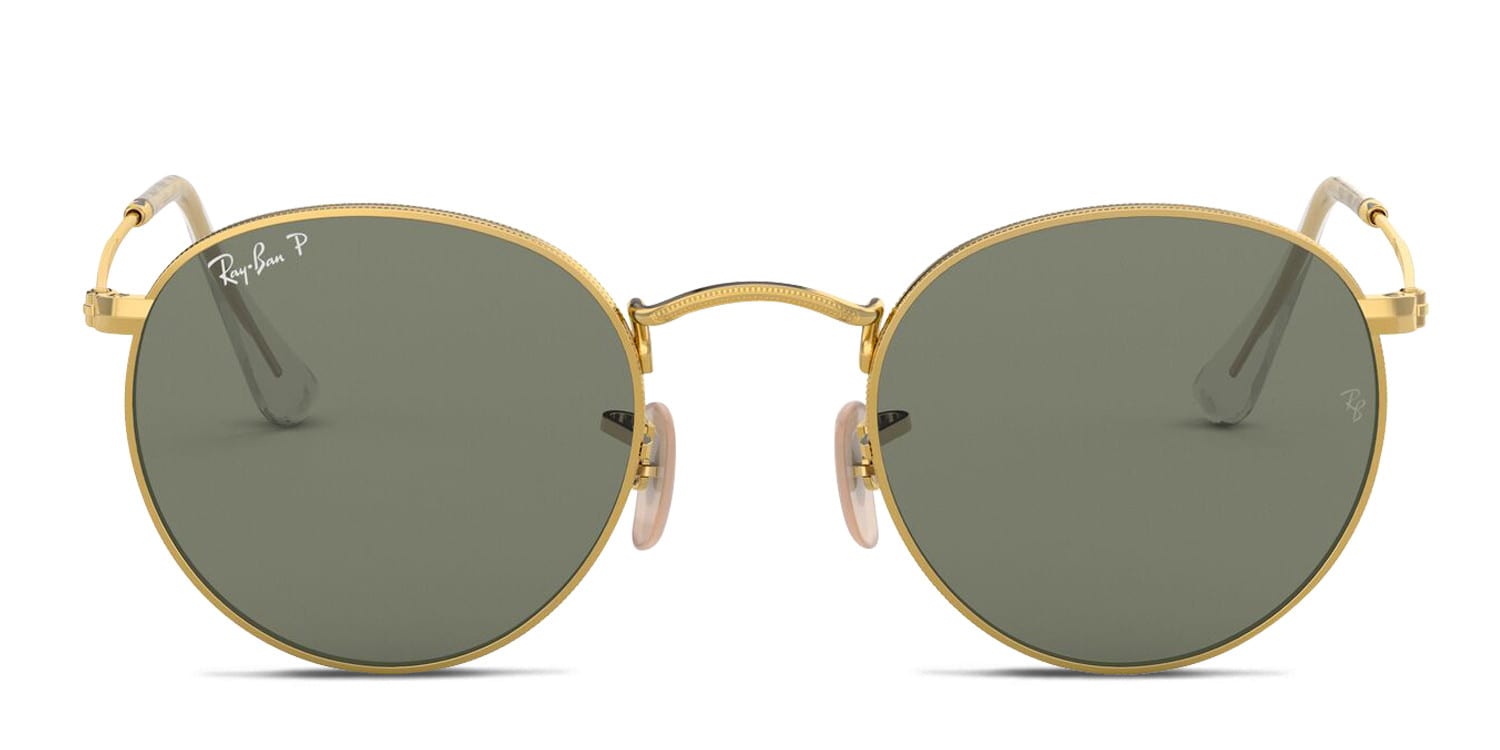 Ray-Ban 3447 Round Metal Gold/Green/Clear Sunglasses