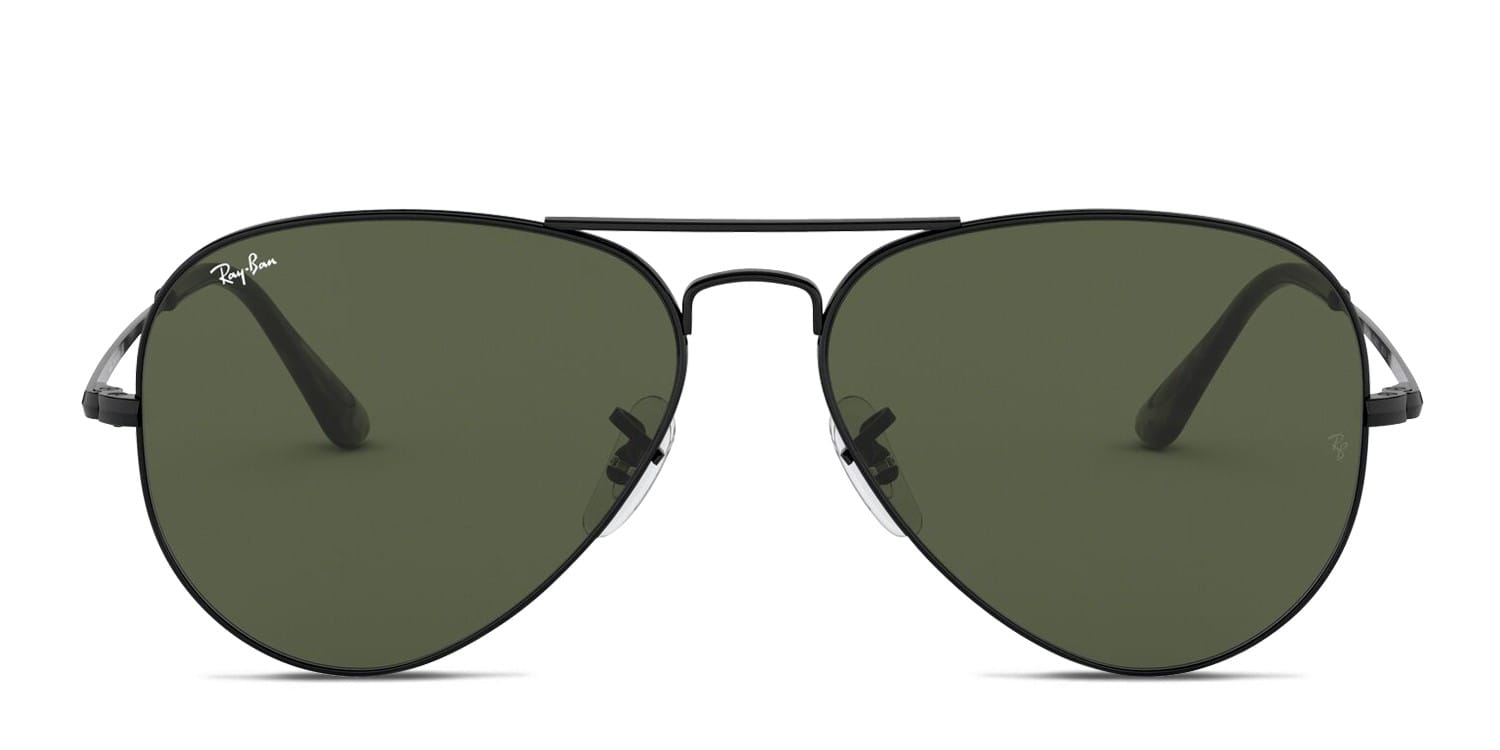 Ray-Ban RB3689 Aviator Metal II Shiny Black, Green glasses - Shiny Black / Green - Frontal View