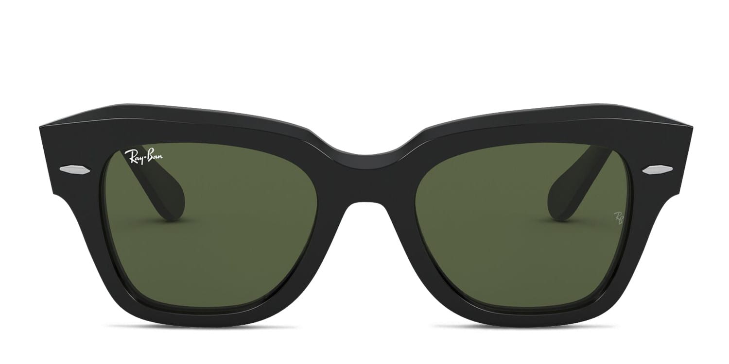 Ray-Ban RB2186 State Street Shiny Black, Green glasses - Shiny Black / Green - Frontal View