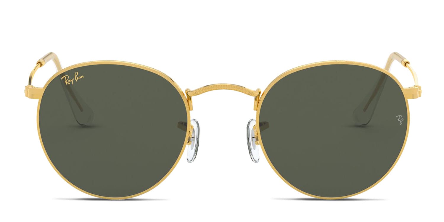 Ray-Ban RB3447 Round Metal Gold/Green/Clear Sunglasses