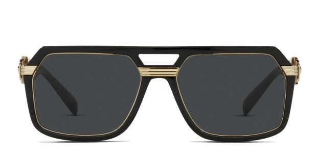 Versace VE4399 black frame with dark grey lenses. Lenses provide