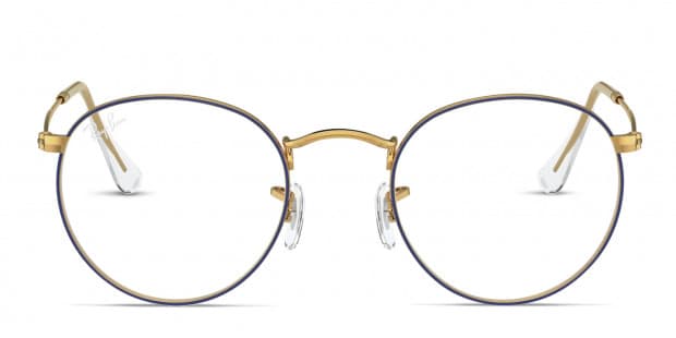 Ray Ban RX3447V Round Metal Blue Gold Prescription Eyeglasses