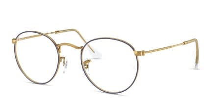 Ray-Ban RX3447V Round Metal Blue/Gold glasses - Blue / Gold - Angle View