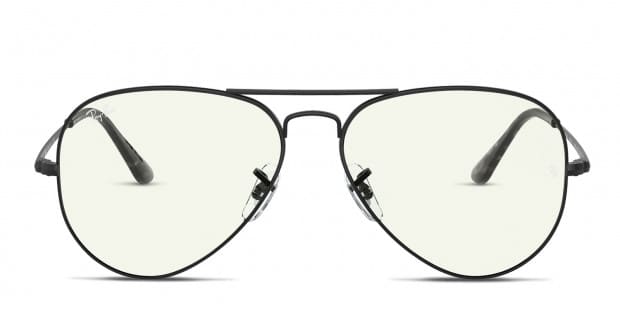 Ray Ban RB3689 Aviator Metal II black frame with clear blue light filter lenses