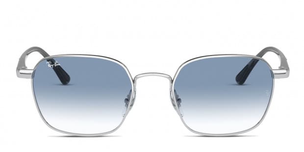Ray-Ban RB3664 silver frame with clear gradient blue lenses