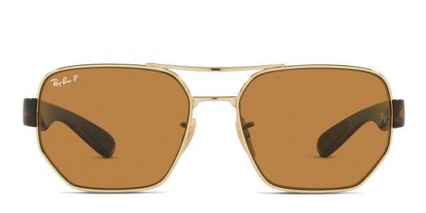 Ray-Ban RB3672 gold frame with dark brown polarized lenses. Lenses