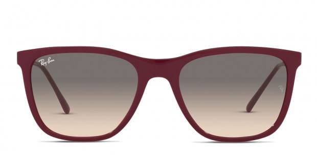 Ray Ban RB4344 red frame with clear gradient grey lenses. Lenses