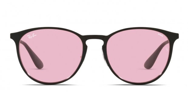 Ray Ban RB3539 Erika Metal black frame with Evolve photochromic pink to blue lenses. Lenses provide 100 UV protection