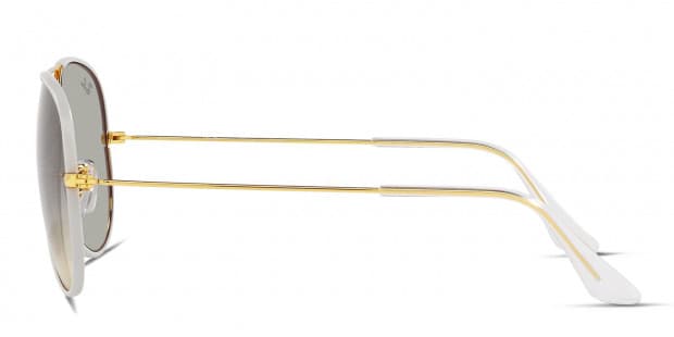Ray Ban RB3025JM Aviator Full Color gold gray frame with clear gradient grey lenses. Lenses provide 100 UV protection