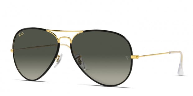 Ray Ban RB3025JM Aviator Full Color black gold frame with grey gradient lenses. Lenses provide 100 UV protection