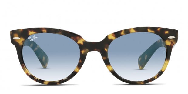 Ray Ban RB2199 Orion yellow tortoise frame with clear gradient blue lenses. Lenses provide 100 UV protection