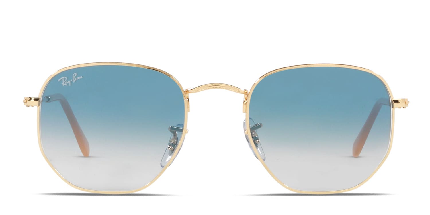 Ray-Ban RB3548 Hexagonal gold frame with clear gradient blue