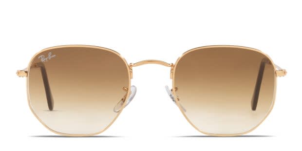 Ray-Ban RB3548 Hexagonal gold frame with clear gradient brown
