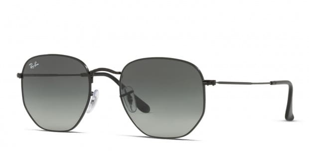Ray Ban RB3548 Hexagonal black frame with grey gradient lenses. Lenses provide 100 UV protection
