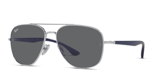 Ray-Ban RB3683 silver frame with dark grey lenses. Lenses provide 