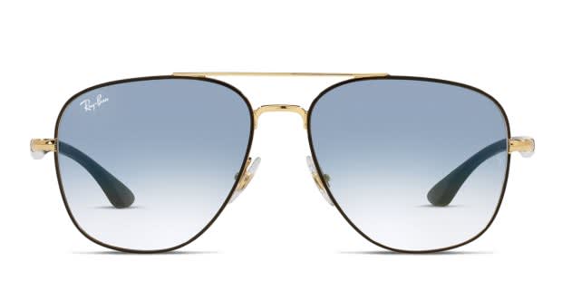 Ray-Ban RB3683 black, gold frame with clear gradient blue lenses
