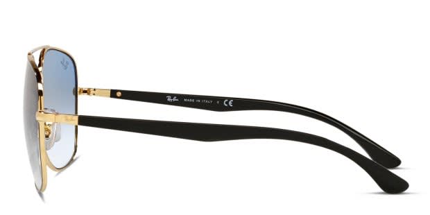 Ray-Ban RB3683 black, gold frame with clear gradient blue lenses