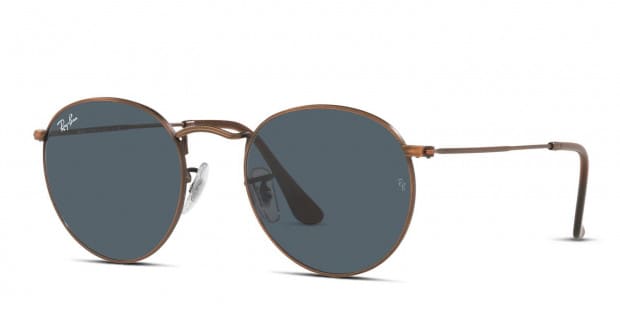 Ray Ban RB3447 Round Metal Bronze Brown Blue Prescription Sunglasses 50 Off Lenses