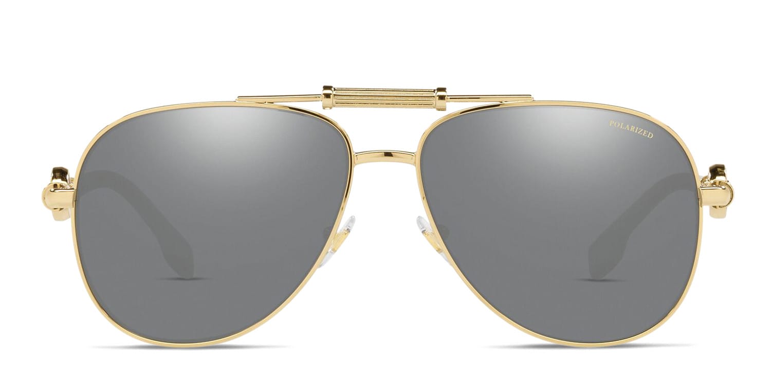 VERSACE ゴールド グレー ピアス Versace VE2236 gold frame with polarized grey mirrored silver