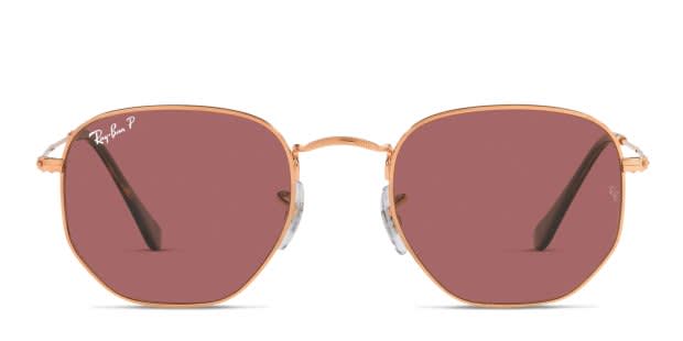 Ray-Ban RB3548N Hexagonal pink, gold frame with polarized purple