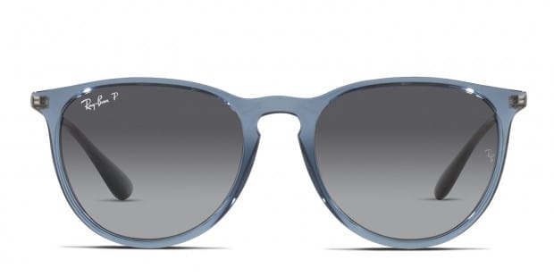 Ray Ban RB4171 Erika clear blue frame with grey gradient polarized lenses. Lenses provide 100 UV protection