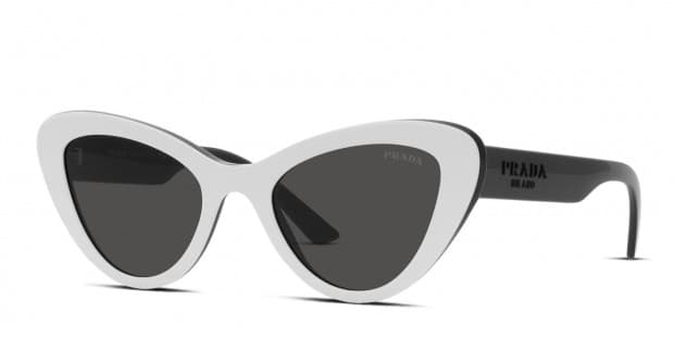 Prada PR13YS white frame with dark grey lenses. Lenses