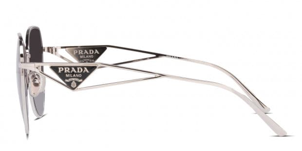Prada PR57YS silver frame with grey gradient lenses. Lenses