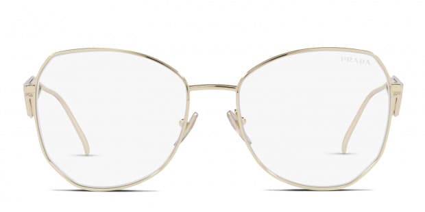 Prada PR57YS gold frame with clear blue light filter lenses
