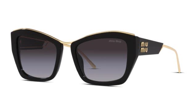y*u様 miu miu サングラス ブラック ゴールドロゴ Miu Miu MU 02YS Shiny Black, Gold Prescription Sunglasses - 50