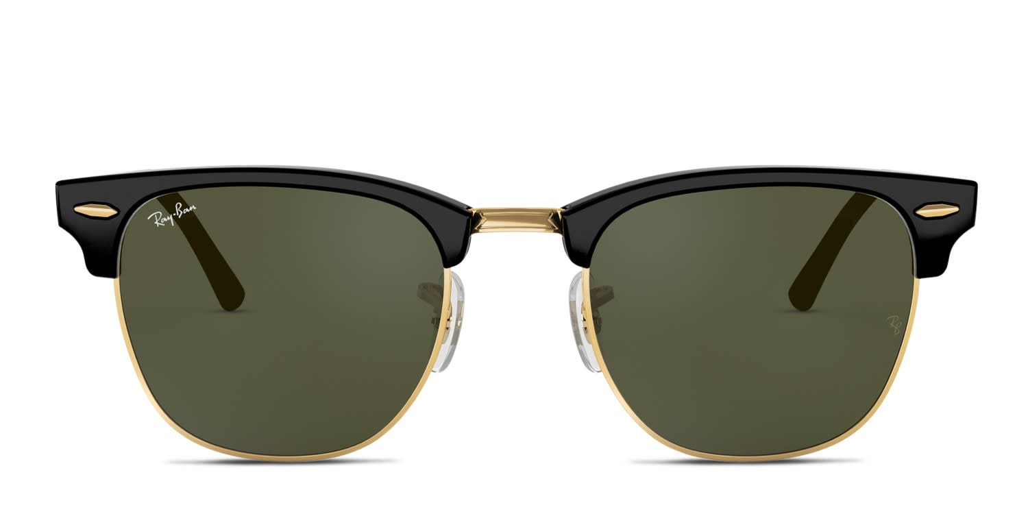 Ray-Ban RB3016 Clubmaster Black, Gold glasses - Black / Gold / Green - Frontal View