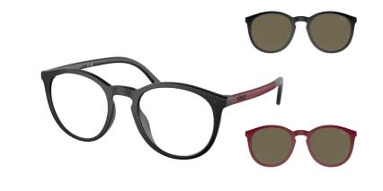 Polo Ralph Lauren PH4183U w/Clip-On Matte Black, Red glasses - Matte Black / Red - Angle View