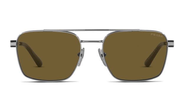 Prada PR67ZS gunmetal frame with dark brown lenses. Lenses provide