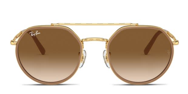 Ray-Ban RB3765 gold frame with clear gradient brown lenses. Lenses