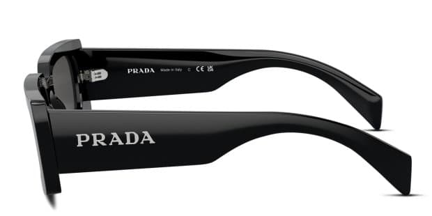 Prada PRA07S black frame with dark grey lenses. Lenses provide 100